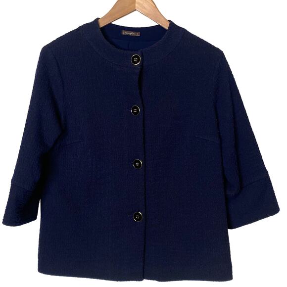 J. McLaughlin Prima Mock Neck Black & Blue Cardigan 3/4 Sleeve Women's Small - Picture 2 of 13